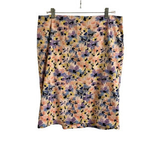 Talbots Multicolor Floral Print Pencil Skirt Womens 14 Cotton Spandex Straight